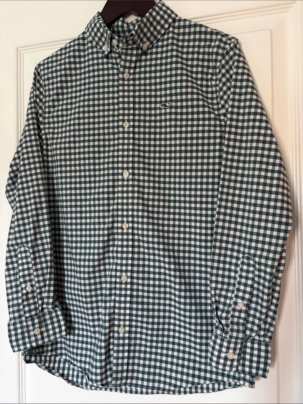 Vineyard Vines Forest Green & White Gingham Button-Down Shirt Boys Size M